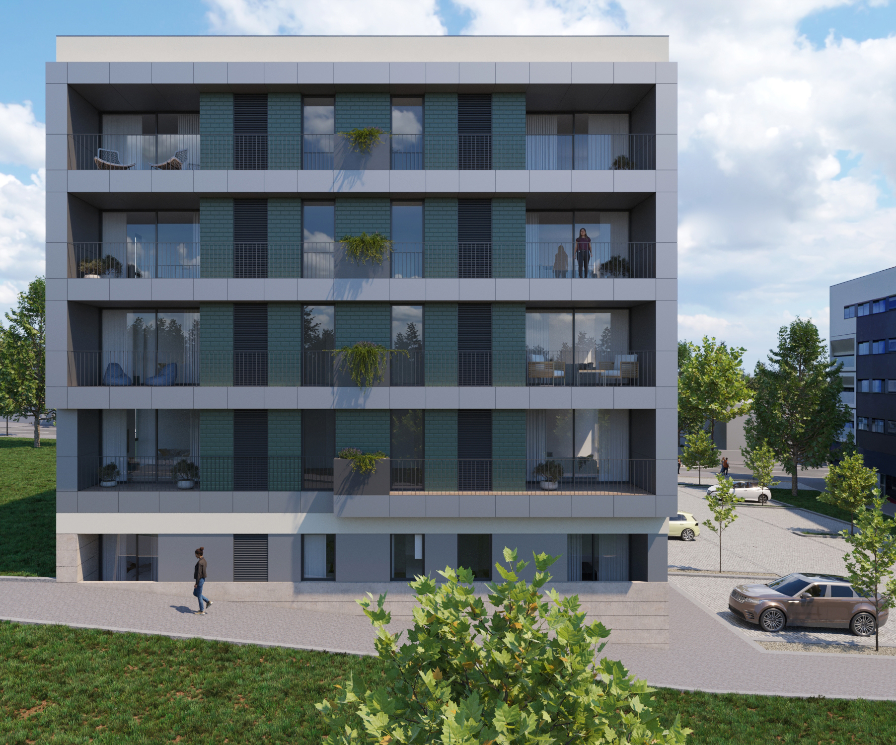 Fachada do Maninhos Park Residence com varandas